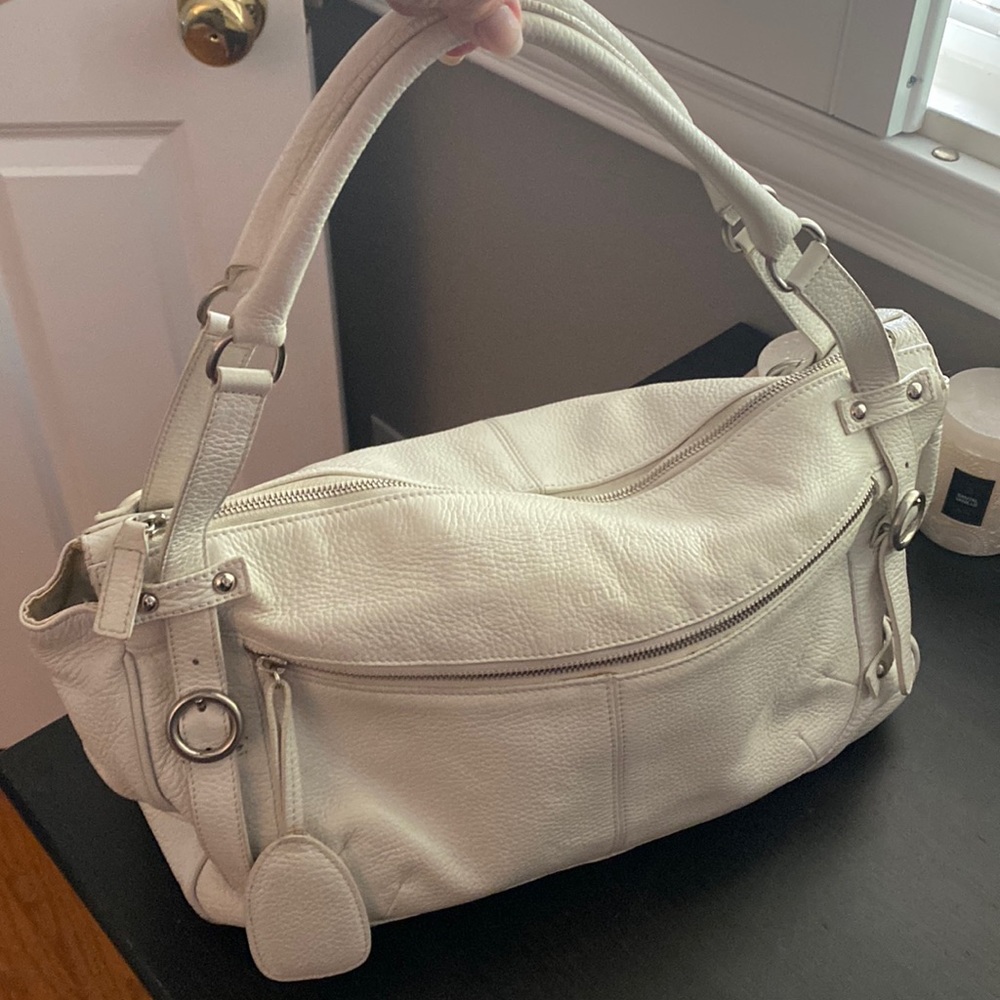 Furla beige cream leather satchel